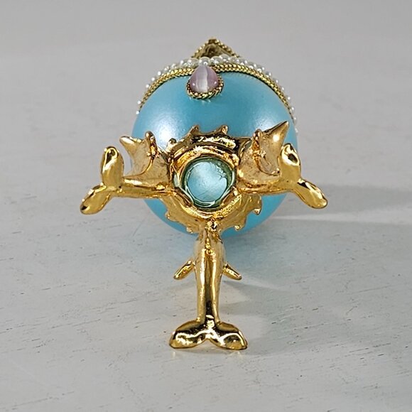 Kingspoint Designs Quail Egg Trinket Hinged Box Gold Colored Dolphin Legs - Picture 7 of 9